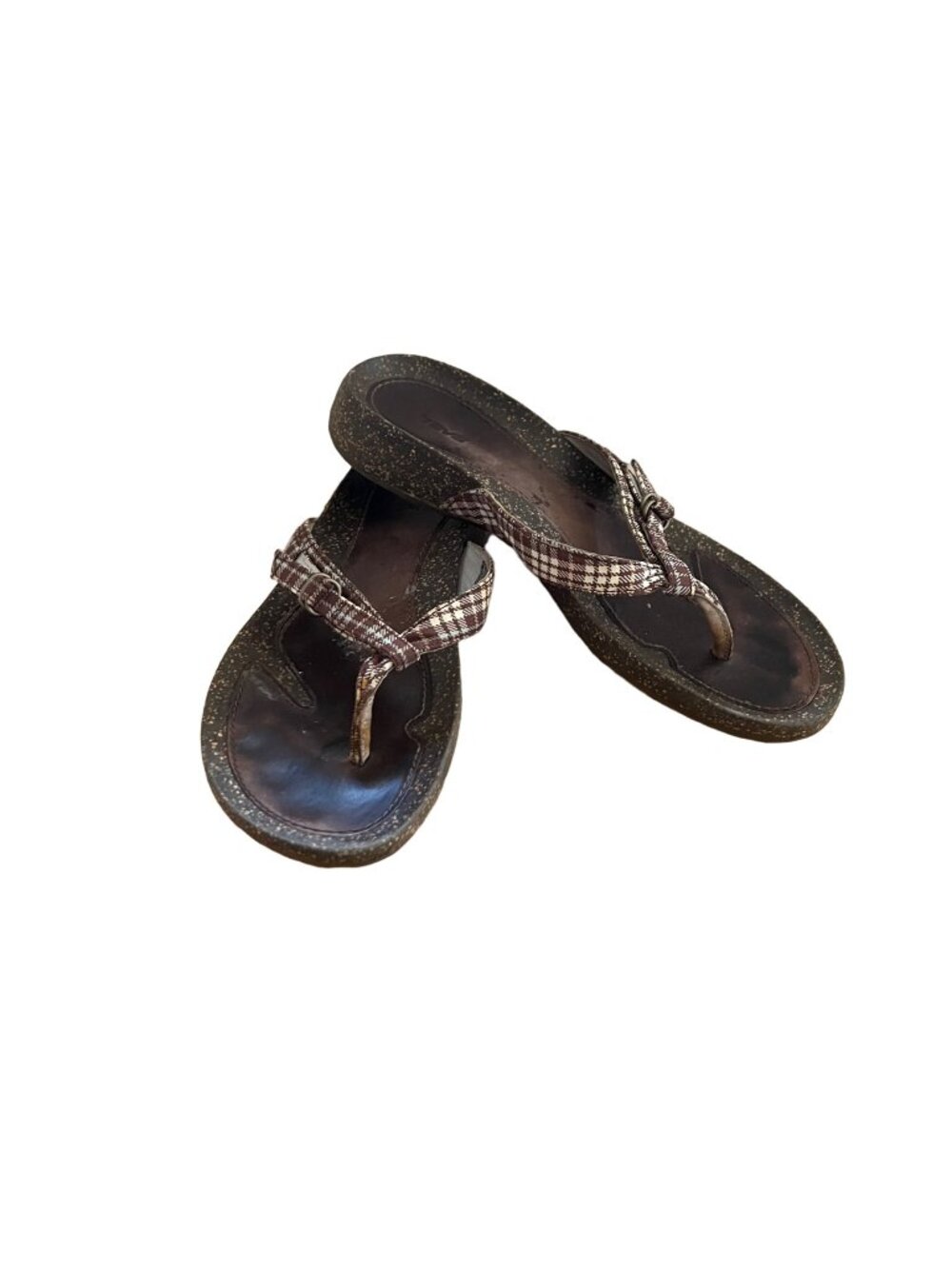 Teva Size 7.5 Brown Plaid Ventura Leather Toe Post Thong Flip Flop Sandals #6503